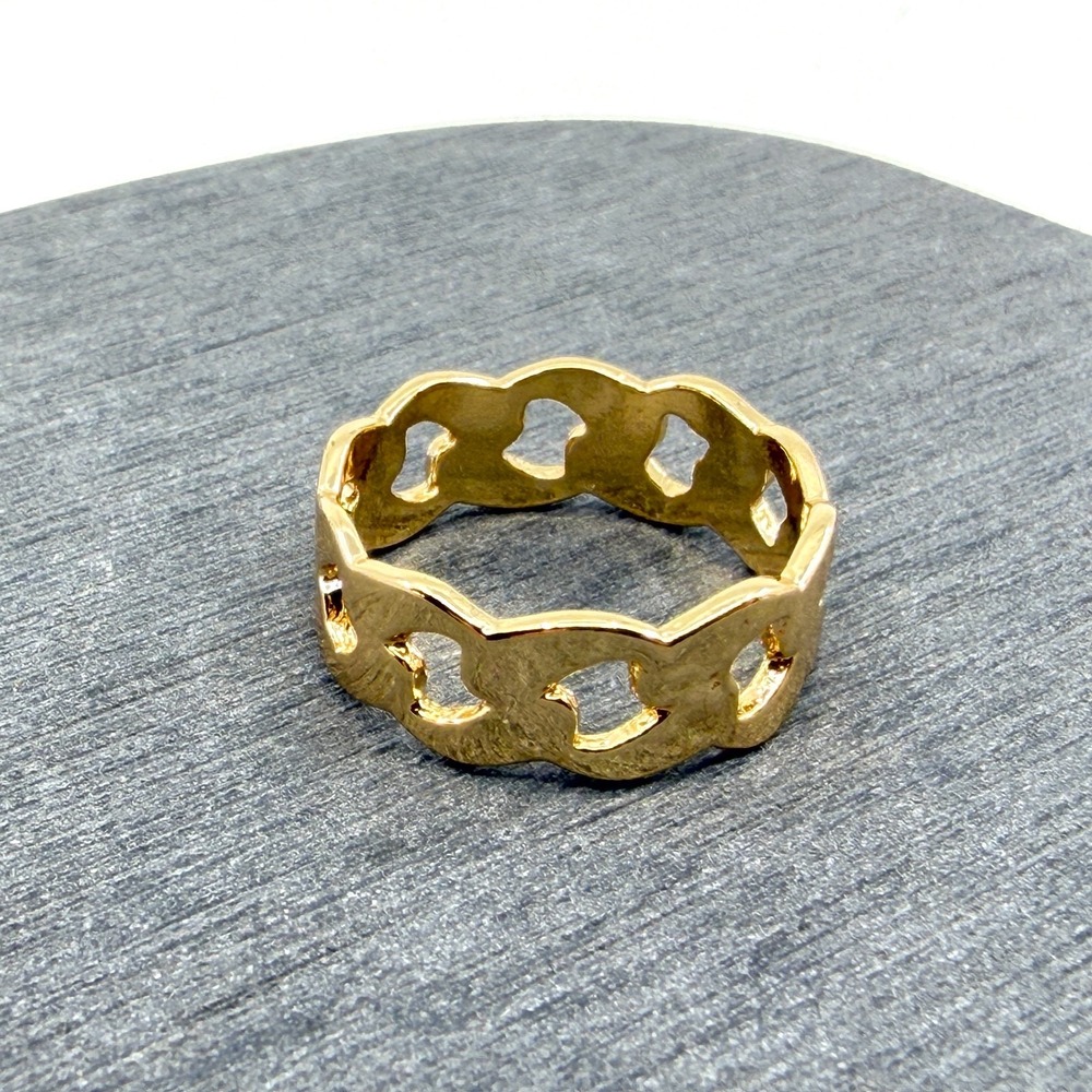 Y2K Gold Tone Cutout Link Band Ring Stackable Minimalist Fashion Jewelry Gift